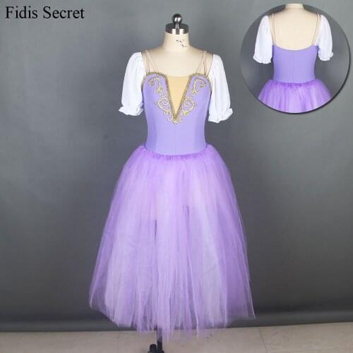 Newest Purple Romantic Ballet Long Dress w/Puff Sleeve for Women/Child Stage Performance Costume, Girls Ballerina Tutu Dancewear
