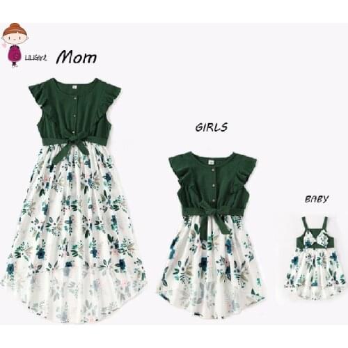 Mother Irregular Daughter Macthing Dresses Family Set Flower Mom Mum Baby Mommy and Me Clothes Fashion Women Girls Cotton Dress