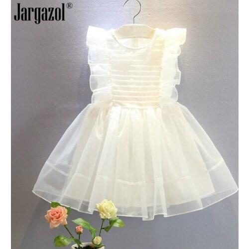 New Girl Princess Dress Sleeveless White Wedding Dress Ball Gown with Bownot Baby Girls Party Dress 2019 Summer Clothes