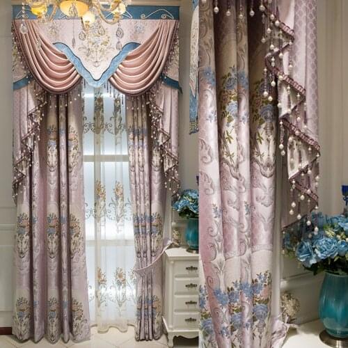 Hot Style Pink Chenille Curtains High Precision Jacquard Window Shade Fabric Manufacturer European Style Living Room Curtain