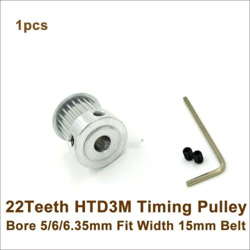 POWGE 22 Teeth 3M Timing Belt Pulley Bore 5/6/6.35mm Fit W=15mm HTD 3M Timing Belt 22T 22Teeth HTD3M Timing Pulley CNC Machines