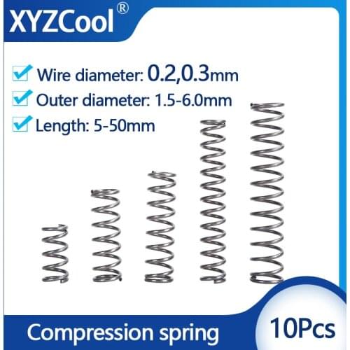 10Pcs Compression Spring Small Pressure Release Mechanical Return Spring Steel Wire Diameter 0.2-0.3mm Outer Diameter 1.5-6mm