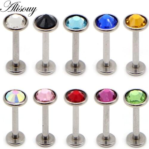Alisouy 1pc Cartilage Stainless Steel Earring Flat Gem Crystal 16G Labret Lip Piercing Tragus Rings Helix Ear Stud Body jewelry