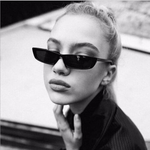 Thin Square Frame Sunglasses Small Retro UV400 Sexy Women Ladies Fishing Sun Glasses Black Yellow White Fashion Lens Mirror
