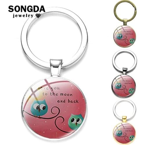SONGDA Owl Keyring Listen Customers Opinions Detect Risk Meaning Art Poster Print Glass Cabochon Europe America Bag Accessories