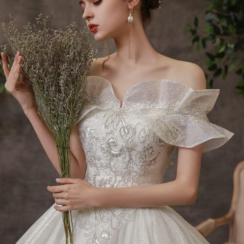 Wedding Dress 2021 Luxury Lace Elegant Boat Neck Ball Gown Princess Plus Size Vestido De Noiva Robe Mariee