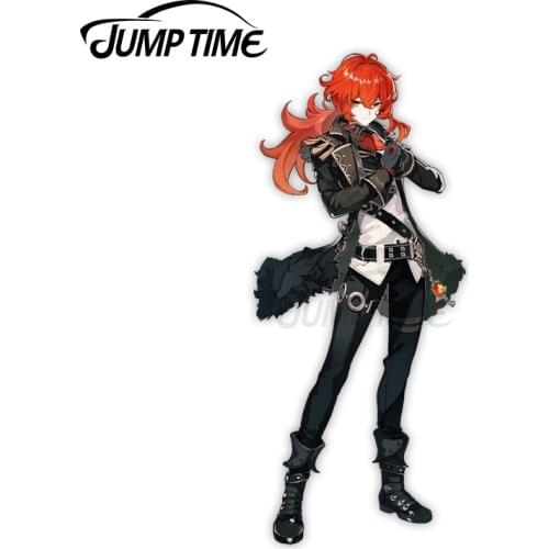 Jump Time 13 x 6.2cm For Genshin Impact Diluc Car Stickers Waterproof Motorcycle Decal Windows Personality Cartoon Decoration