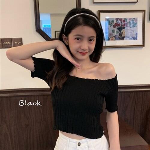 Women T-shirt Summer Korean Fashion T Shirt Solid Color Striped Knitted T-shirt Harajuku