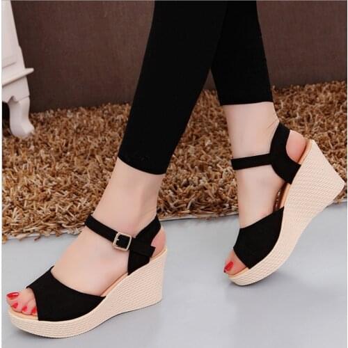 2021 Summer Buckle Womens Sandals Velvet Flock Fish Mouth Fashion High Heel Platform Open Toes Women Sandals Platfo Dress Shoes