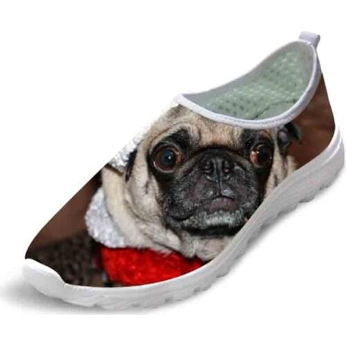 Dog Pugs In Christmas Prints Shoes Women Air Mesh Casual Shoes For Girls Summer Beach Leisure Flats Lightweight Walking