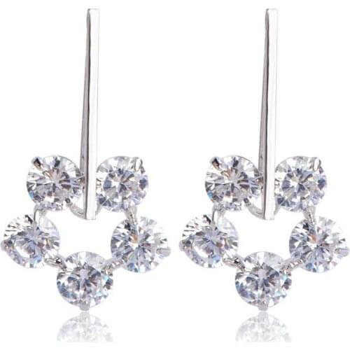 Madrry Clearance Crystal Flower Shape Dangle Earring Silver Color Copper Earrings For Women Girls Party Holiday Costume Jewelry