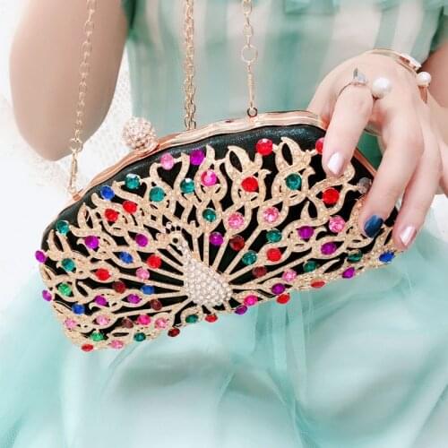 Women Luxury Handbags Peacock Clutch Bags Crystal Evening Bag Black Wedding Bridal Purse Ladies Small Crossbody Shoulder Bags