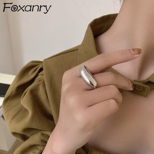 Foxanry Minimalist 925 Sterling Silver Smooth Rings for Women New Fashion Creative Water Drop Geometric Party Jewelry Gifts