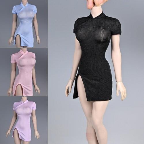1/6 Female Soldiers Knitted Elasticity Cheongsam Skirt Sexy Split Slim Tight Short Dress For 12 Inches Women Action figures