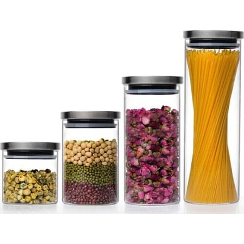 1PC 600ml 800ml 1000ml 1300ml Transparent glass sealed kitchen storage food containers Cereals beans storage bottle jar JO 1049