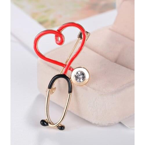 1 Pcs Medical Medicine Brooch Pin Stethoscope Electrocardiogram Heart Shaped Pin Nurse Doctor Backpack Lapel Jewelry