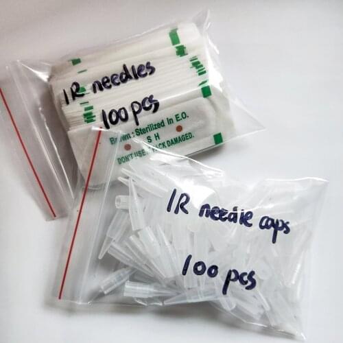 100Pcs 1R needles and 100pcs 1R needles caps For Permanent Makeup Eyebrow Eyeliner Lips Tattoo Machine