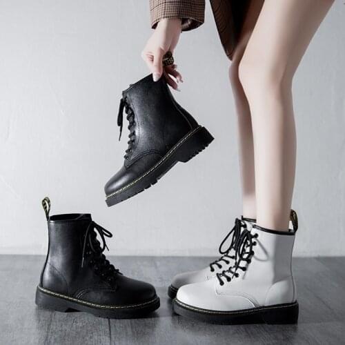 2021 autumn and winter thick boots women motorcycle boots British style women fashion round head Martin boots women trendy shoes