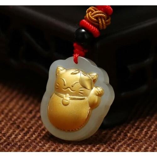 3D gold inlay and Tianyu lucky cat pendant h41