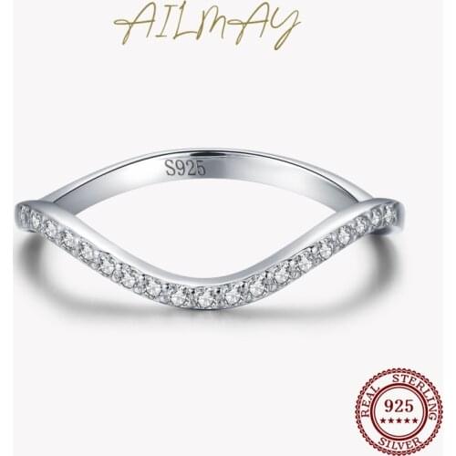 Ailmay Fashion Wave Ring Genuine 925 Sterling Silver Geometri Stackable Clear CZ Rings For Women Girls Party Accessories Jewelry