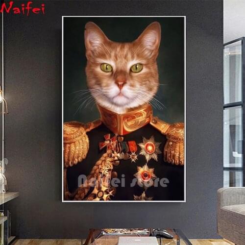 5d diy diamond embroidery Military Uniform Cat full square round drill diamond painting Classical Animals mosaic kit wall art de