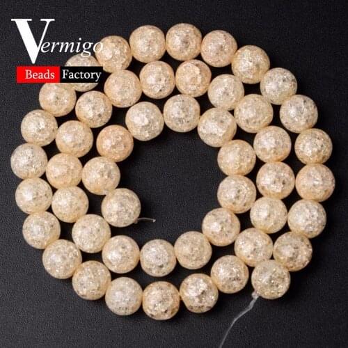 Natural Stone Champagne Snow Cracked Crystal Round Beads For Needlework Jewelry Making 6 8 10 12mm Diy Bracelet Necklace 15"