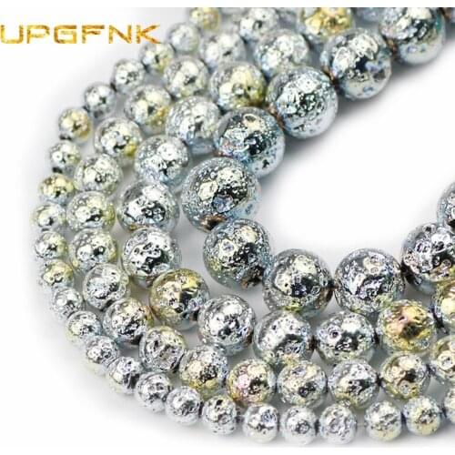 UPGFNK Natural Stone Olive green Lava Hematite Round Spacer Loose beads for Jewelry making 4/6/8/10/12MM DIY bracelet Necklace