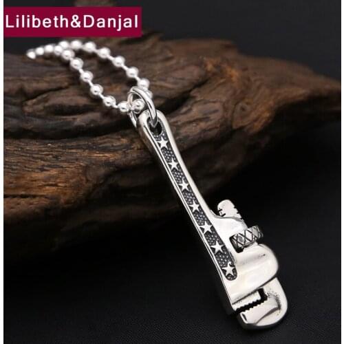 Men Women Necklace 925 Sterling Thai silver Vintage Creative Wrench Bead Chain Pendant Necklace women Gift Fine Jewelry N29
