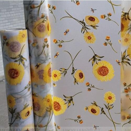 Colorful Sunflower Static Cling Transparency Sunscreen Bathroom Scrub Stain Glass Window Film (Width 40-90 cm*Length 200cm )