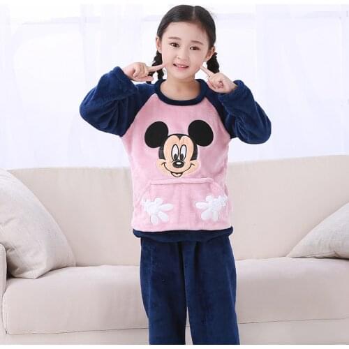 3-14Year New Kids Winter Flannel Pajama Sets Children Girls Warm Thick Fleece Cartoon Pyjamas Girl long sleeve Sleepwear Suit