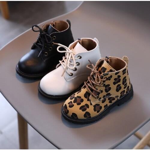 2021 Autumn/Winter Children Boots Boys Girls Leather Martin Boots Leopard Fashion Waterproof Non-slip Warm Kids Boots Shoes 21-3