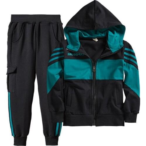 Kids boys spring / autumn track suit letters printed hooded jacket + pants 2pcs sets of new big virgin suit 4-12 years old