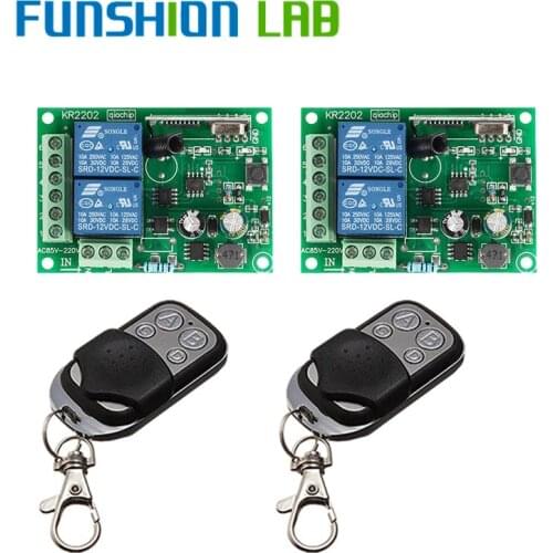 FUNSHION 433 Mhz Wireless Remote Control Switch AC 85V 110V 220V 2CH Relay Receiver Module & RF 433Mhz 4 button Remote Controls