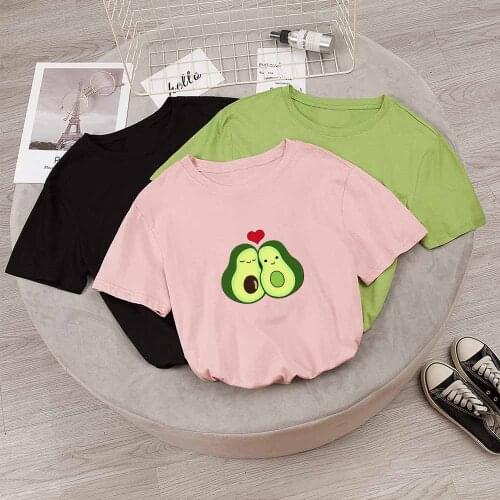 Cotton Vegan Avocado Printed Tshirt Kawaii Clothes O-neck Short Sleeve Korean Style Graphic Tops Purple Female Clothing Top