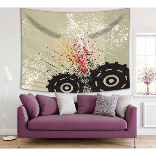 Tapestry Cogwheel Working Gears Engine Factory Industrial Decor Theme Artwork Printed Beige Black