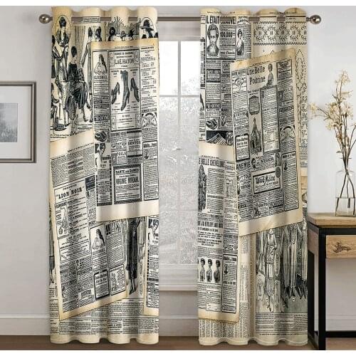 Living Room Shading 90% Decorative Curtain Old Newspaper Pattern Home Textile Decoration Bedroom Perforated Curtains