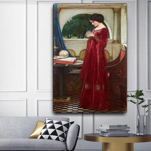 Oil Painting On Canvas Vintage Woman Figure Picture Red Skirt Female Poster On Wall Loft Frameless Home Romm Decor