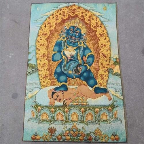 China old Tibet silk Thangka like hanging painting fengshui Tibetan Buddhas Wealth statue