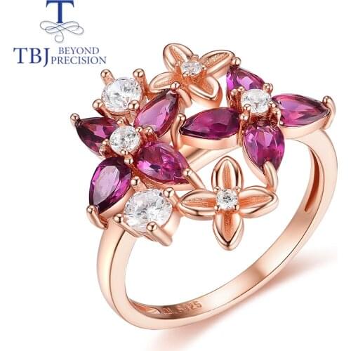 Natural Brazil Rhodolite Garnet Ring pear 3*5mm 8piece flower design Gemstone Ring fine jewelry 925 sterling silver for women