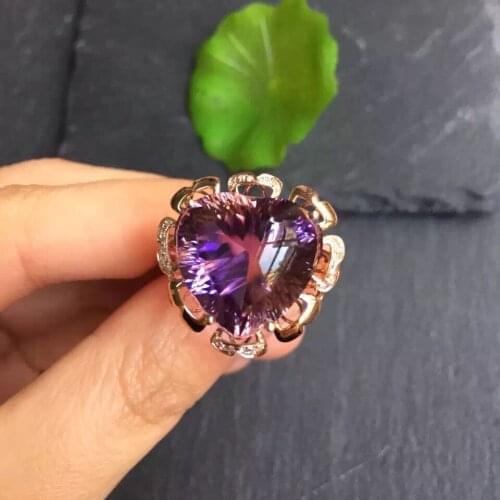 Fine Jewelry Real 18K Rose Gold Au750 Heart 100% Natural Ametrine Gemstone Jewellery Ring Wedding Rings for women Fine Gift