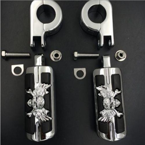 1 1/4" Highway Stiletto Skull Foot Pegs P-Clamps For Honda Yamaha Sportster Touring Chopper Cafe racer ATV UTV Scooter