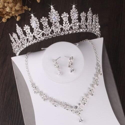 Baroque Luxury Floral Crystal Bridal Jewelry Sets Rhinestone Tiara Crown Wedding African Beads Jewelry Set Necklace Earrings Set