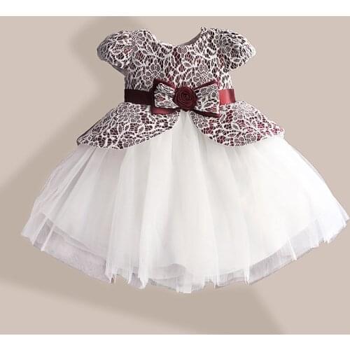 Lace Flower Girl Dress TUTU style Silk Belt Princess Kids Dresses 3 colors leopard Girls Party Dress for 1-6T