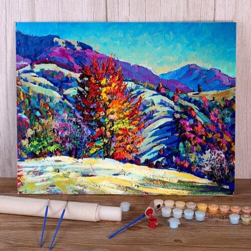 Landscape Autumn Painting By Numbers Set Acrylic Paints 40*50 Canvas Painting New Design For Handicraft