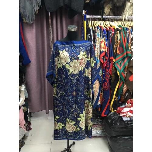 Thailand Summer Bohemian Printed beach sexy lady Knee kaftan dress comfortable one-shoulder silk kaftan short dress