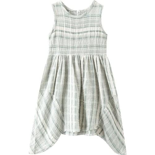 Summer kids dress for girl 6 8 10 12 14 Yrs toddler big girl plaid vest dress Irregular Hem Beach Sundress Teens Casual Clothes