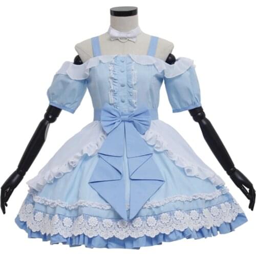 Lovely Sweet Maidservant Sky Blue Lolita Dresses Lace Gothic Vintage Draped Kawaii School Dress Custom Made