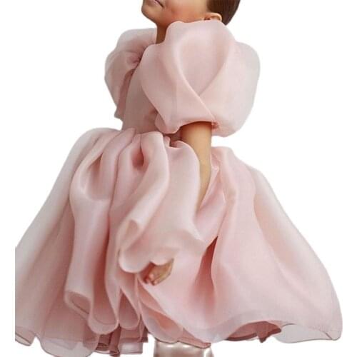 Girls Spanish Style Spring And Summer Pure Color Fashionable Western Temperament Princess Puff Sleeve Round Neck Dress