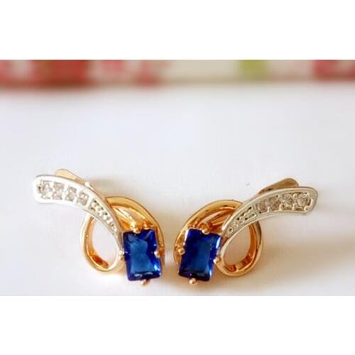 Flower Shape Fashion Design Square Cubic Zircon Women Earrings 585 Rose Gold Color Jewelery