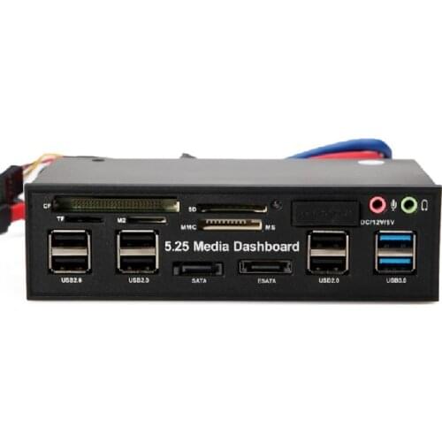 5.25"PC Media Dashboard Multi-Function Front Panel 2-Port USB 3.0 +6-Port + USB2.0 All In 1 Card Reader + eSATA+ SATA+Auido Port